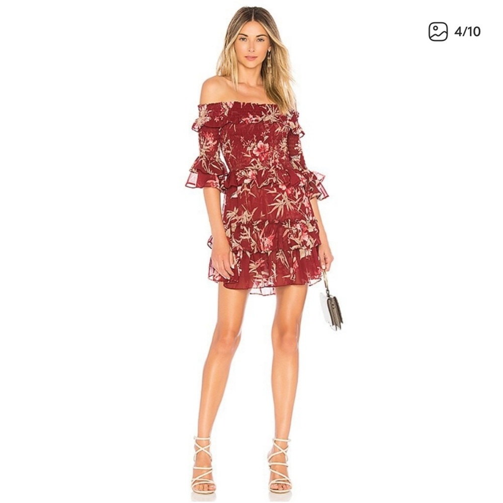 Misa Los Angeles Red Floral Mini Dress Off the Shoulder Size XS